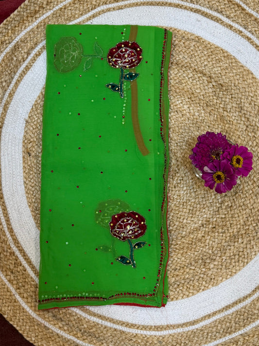 Chiffon Casual soft Sari Indian Fancy Saree Parrot Green S15