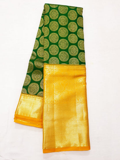Bridal Kanchipuram Pure Silk Saree Green & Yellow Kanjivaram Sari| SPK145