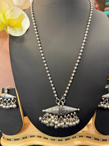 Oxidised Silver Necklace & Earrings Indian Tribal Jewellery Set N80