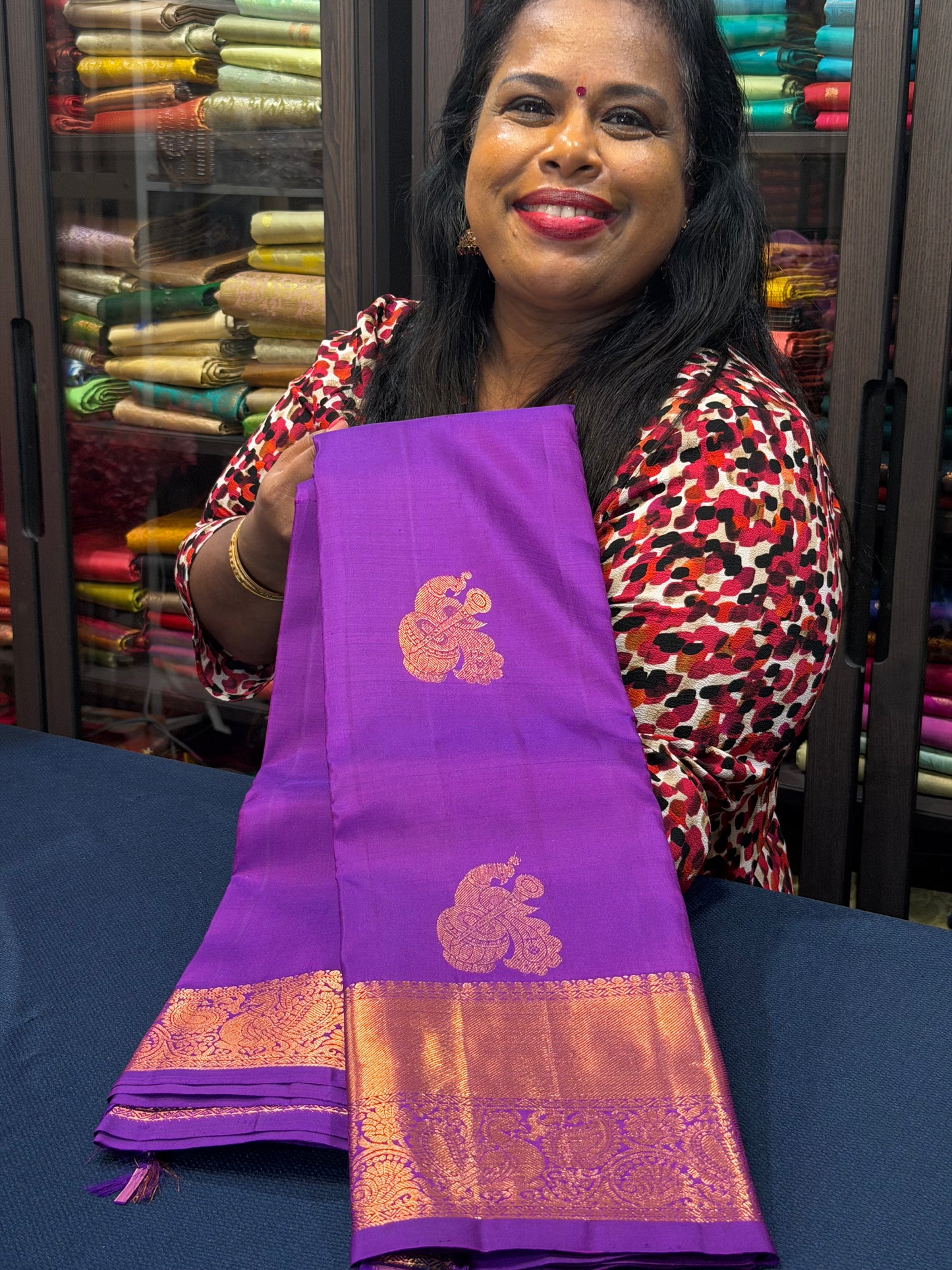 Kanchipuram Pure Silk Saree Purple Kanjivaram Sari SPK220