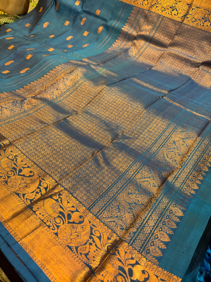 Kanchipuram Pure Silk handloom Saree Indian Kanjivaram Blue Sari SPK426