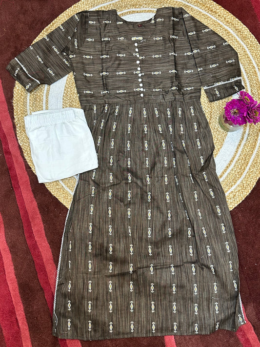 38” Medium Anarkali style Long Kurti with Pants Olive Green SS03