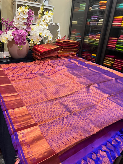 Kanchipuram Pure Silk Saree Purple Bridal Kanjivaram Sari| SPK167
