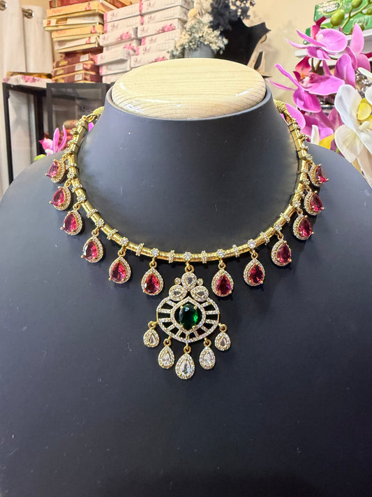 Indian Brass Necklace & Earrings Jewellery Set Multi N64