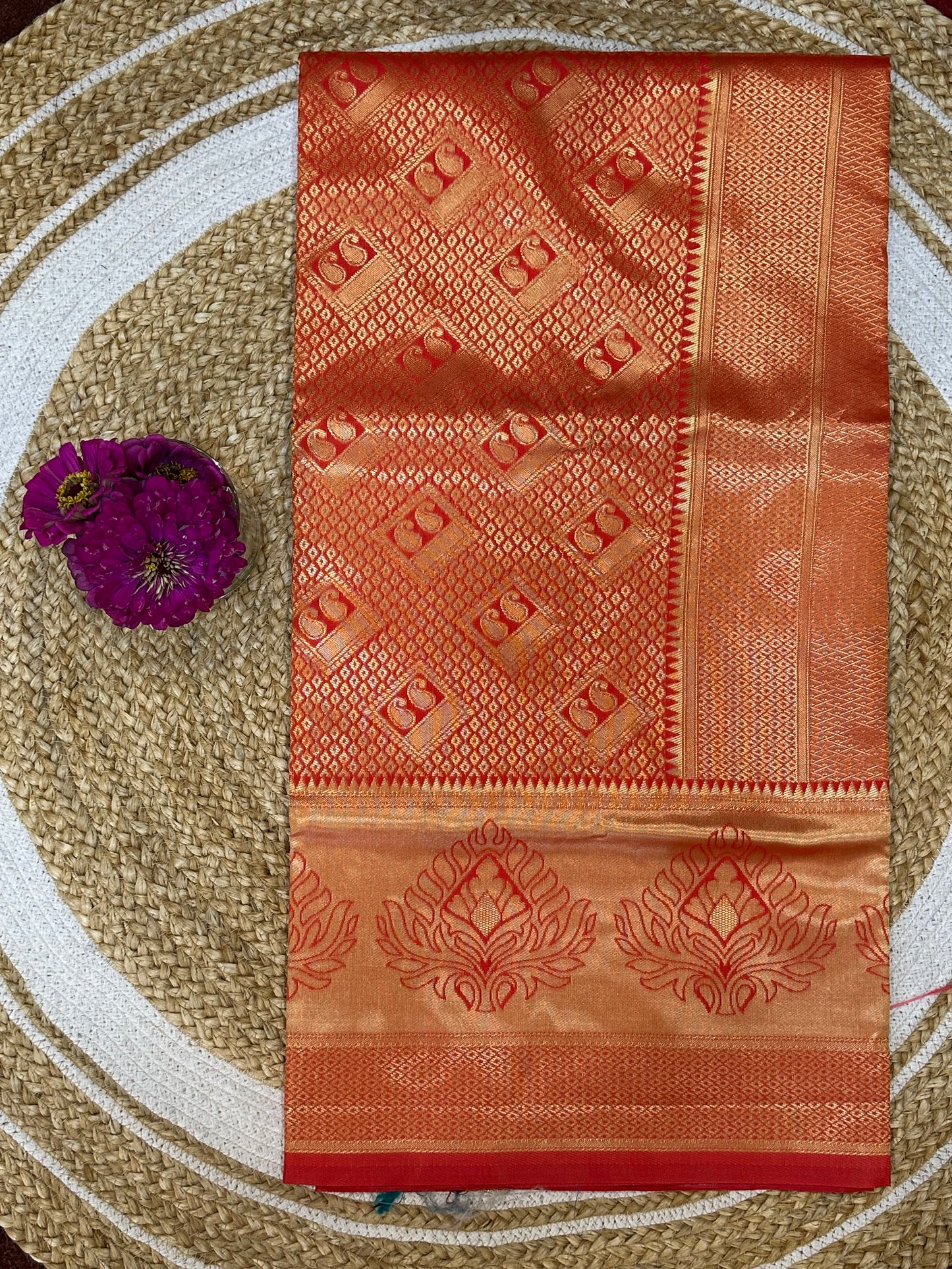 Art Silk Sari Indian Fancy Saree Red & Gold S72