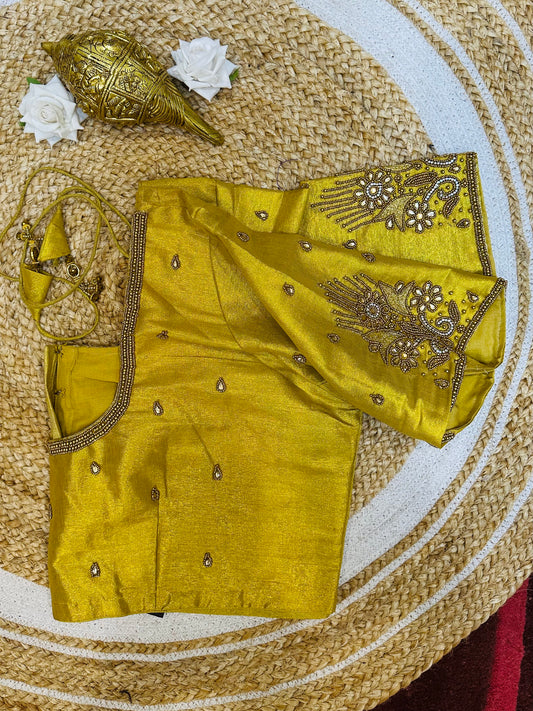 50” Size 20 Aari Worked Sari Blouse Indian Saree Top Silk Gold B50