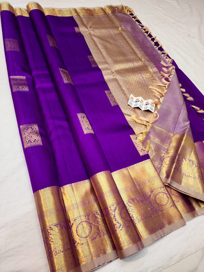 Kanchipuram Pure Silk Saree Bridal Purple Kanjivaram Sari SPK251