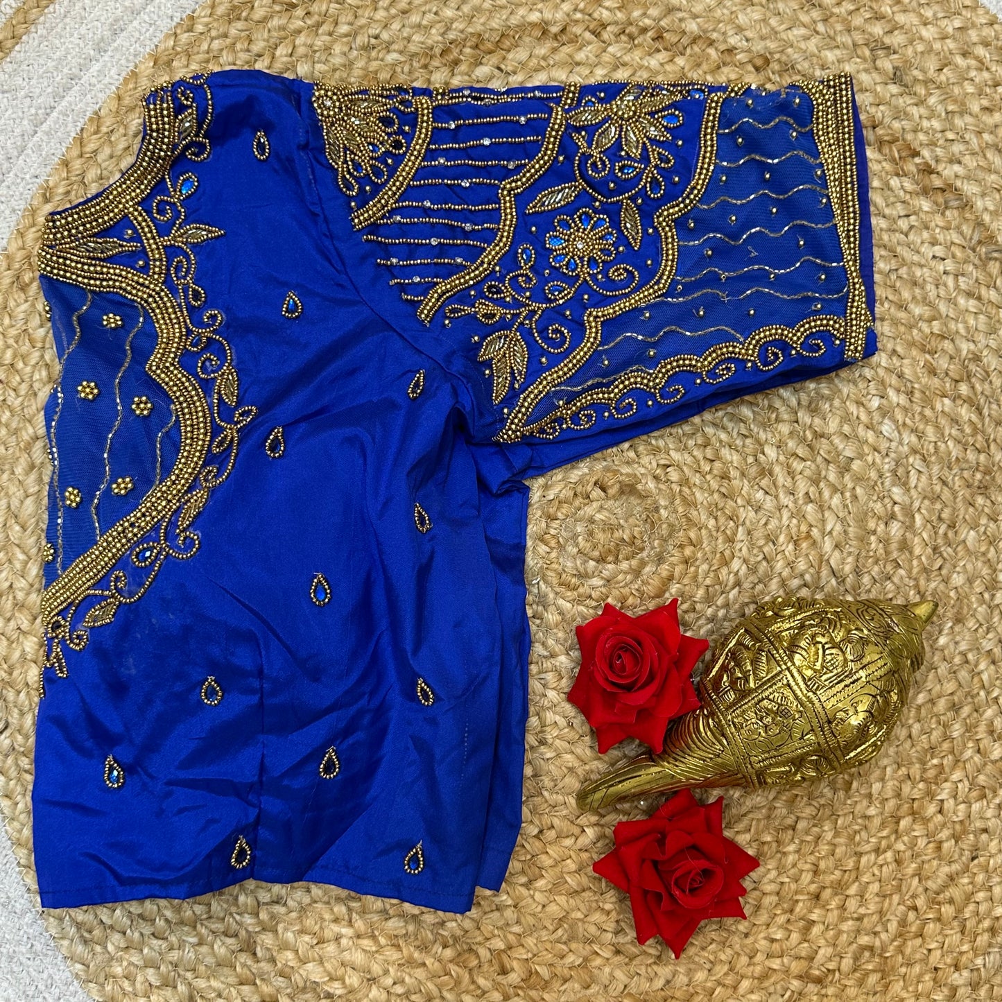 38” M Size 8 Aari Worked Sari Blouse Indian Saree Top Royal Blue B319