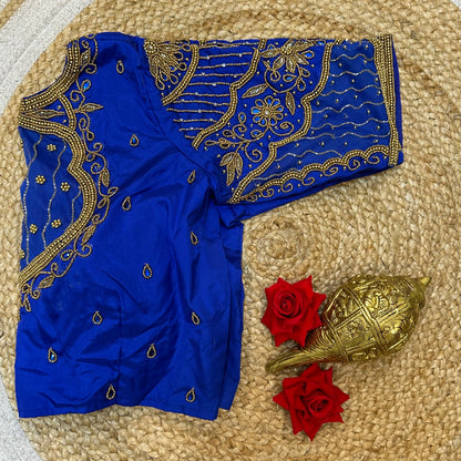 38” M Size 8 Aari Worked Sari Blouse Indian Saree Top Royal Blue B319