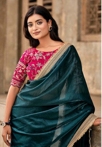 Indian Fancy Party wear Saree Fendi Silk Bollywood Plain Sari S147
