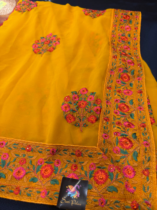 Georgette Sari Indian Fancy Party wear Saree Mango Yellow SAR2