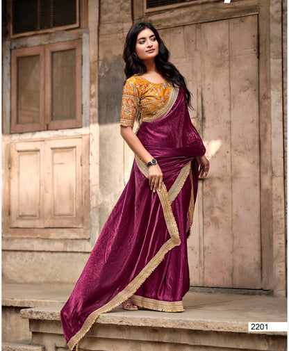 Indian Fancy Party wear Saree Fendi Silk Bollywood Plain Sari S147
