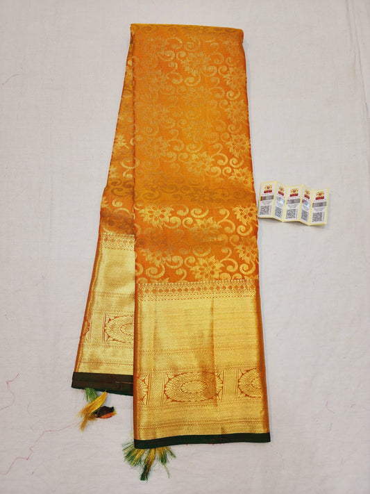 Kanchipuram Pure Silk Saree Mango Yellow & Green Kanjivaram Sari| SPK119