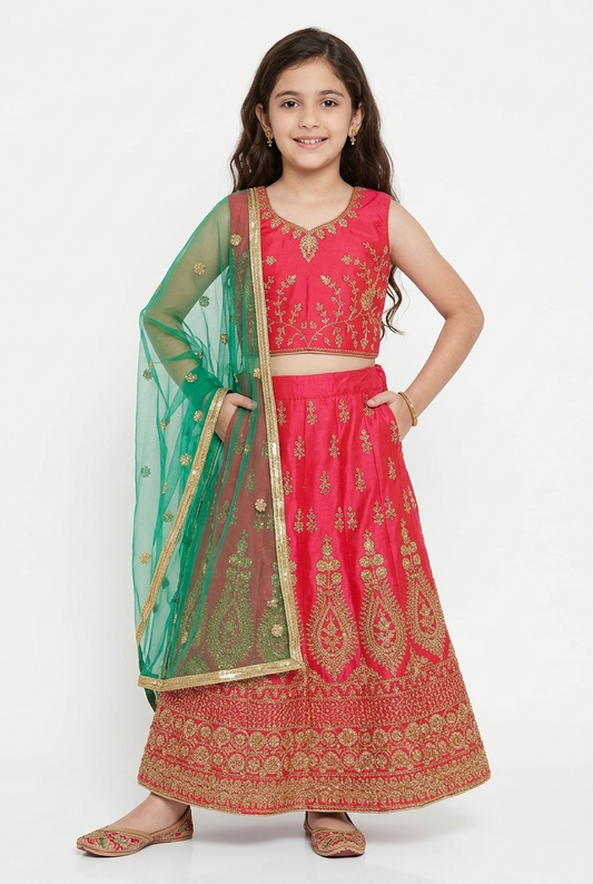 32” Size 8 to 9 Indian Lehenga Red Pavadai Sattai Skirt Top G70 Col 3
