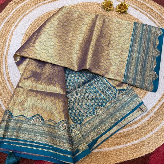 Sari Indian Fancy Party wear Silk Saree with Swarovski stones S141