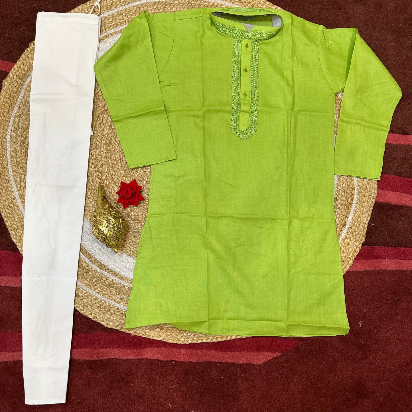 Sizes 11 13 14 15 Boys Sherwani Outfit Cotton Green White K10