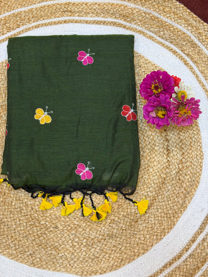 Khadi Soft Cotton Linen Sari Indian Saree Green S8