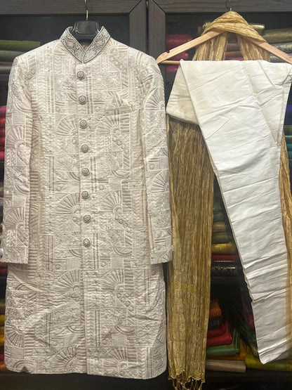 36” Small size Men’s Kurta Indian Ceam & Maroon Sherwani Bollywood outfit M14