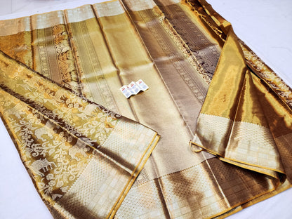 Vanarajah Bridal Kanchipuram Pure Silk Saree Gold Kanjivaram Sari| SPK091