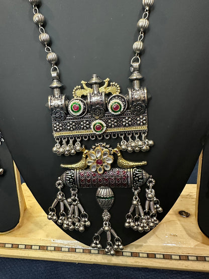 Oxidised Silver Necklace & Earrings Indian Tribal Jewellery Set N80