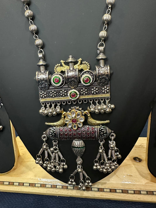 Oxidised Silver Necklace & Earrings Indian Tribal Jewellery Set N80
