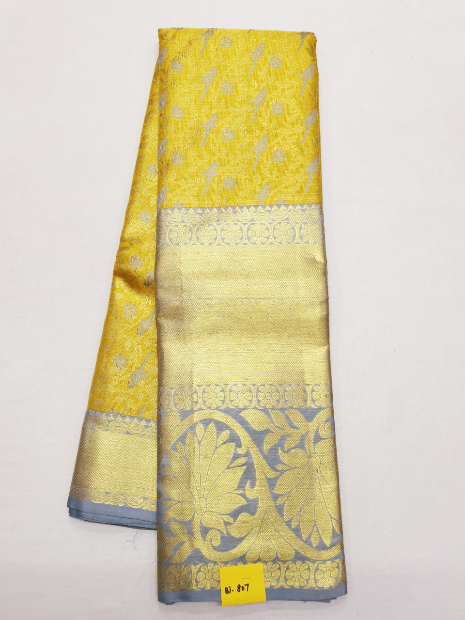 Bridal Tissue Kanchipuram Pure Silk Saree Gold & Grey Kanjivaram Sari|SPK141