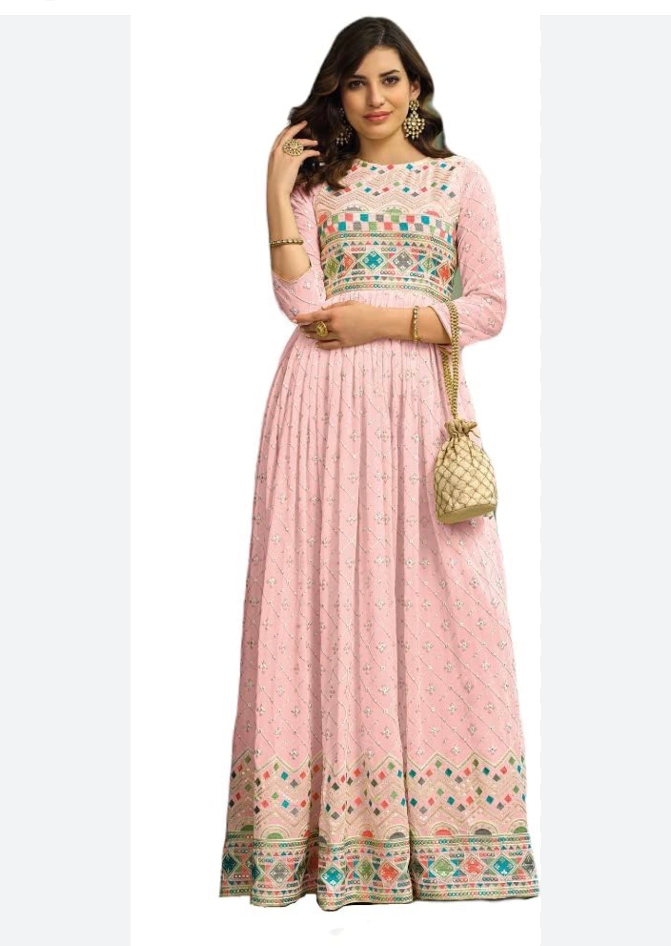 40” L Size 10 Indowestern Anarkali Georgette Gown Dress SS09