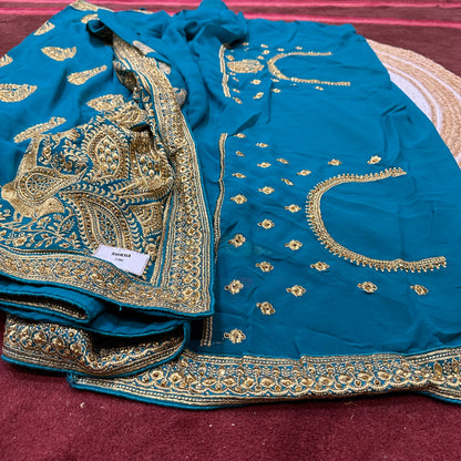 Georgette Sari Indian Fancy Party wear Saree Yellow V3