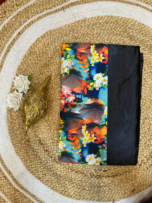 Fancy Party wear Satin Sari Indian Casual Black Saree S94