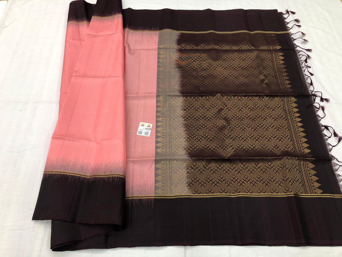 Kanchipuram Pattu Soft Silk Indian Saree Pure Silk Sari Peach SS34