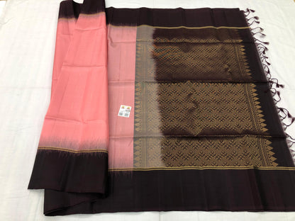 Kanchipuram Pattu Soft Silk Indian Saree Pure Silk Sari Peach SS34