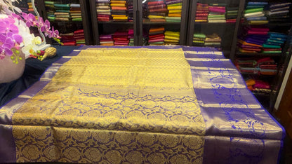 Kanchipuram Tissue Bridal Pure Silk Saree with Gold Zari Blue & Gold Sari| SPK097