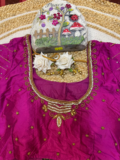 40” Aari hand Worked Sari Blouse Indian Top Choli Silk Pink B26