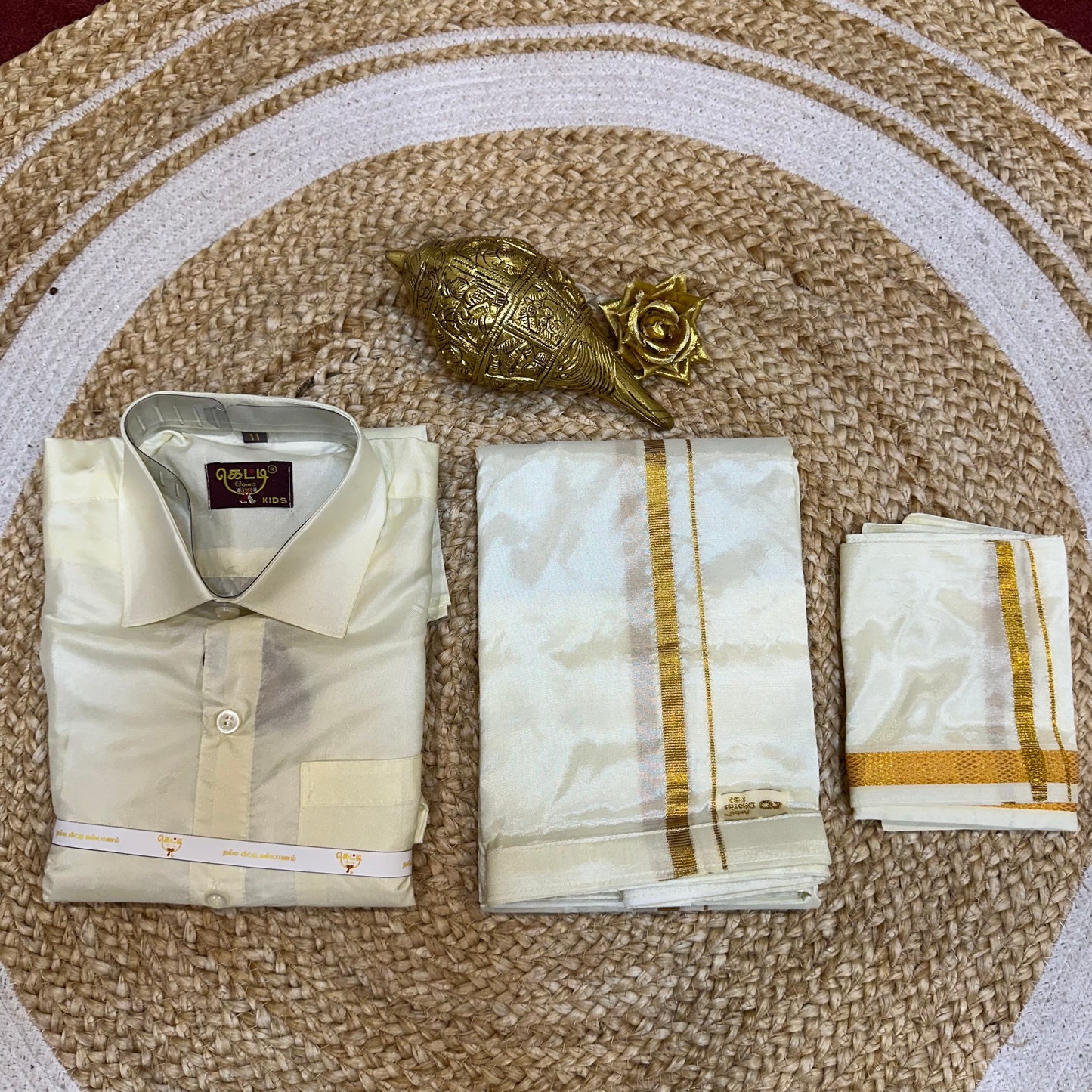 Size 6 Indian Boyswear stick & Go Vesti Shirt combo Cream Dhotti V27