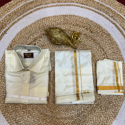 Size 6 Indian Boyswear stick & Go Vesti Shirt combo Cream Dhotti V27