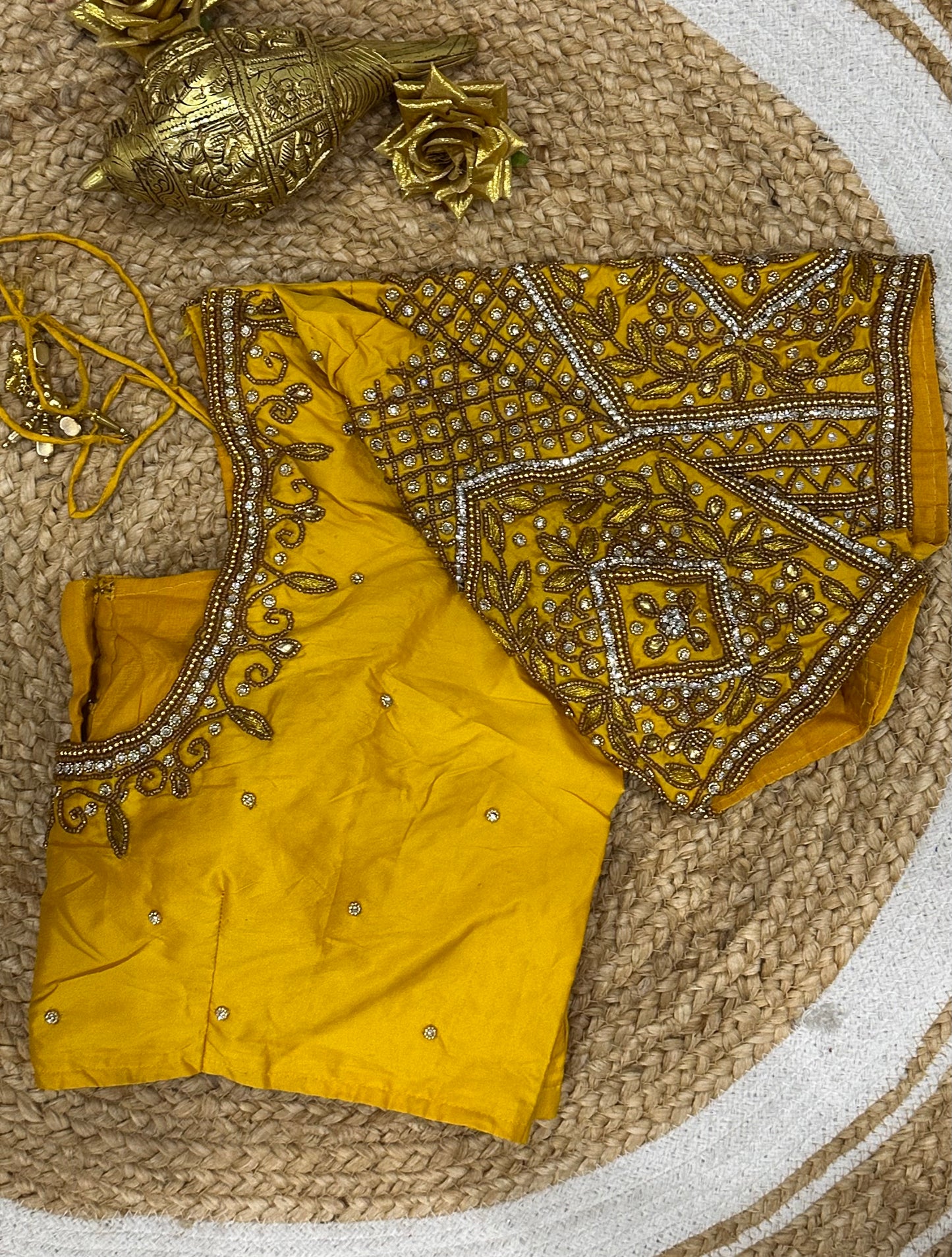 42” XL Size 12 size Aari Worked Sari Blouse Indian Saree Top Yellow B147