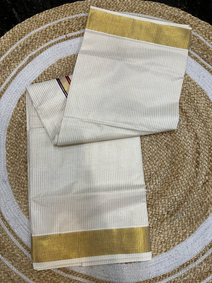 Kerala Vishu Sari Indian hand Printed Kasavu Onam Saree C21 Col 3