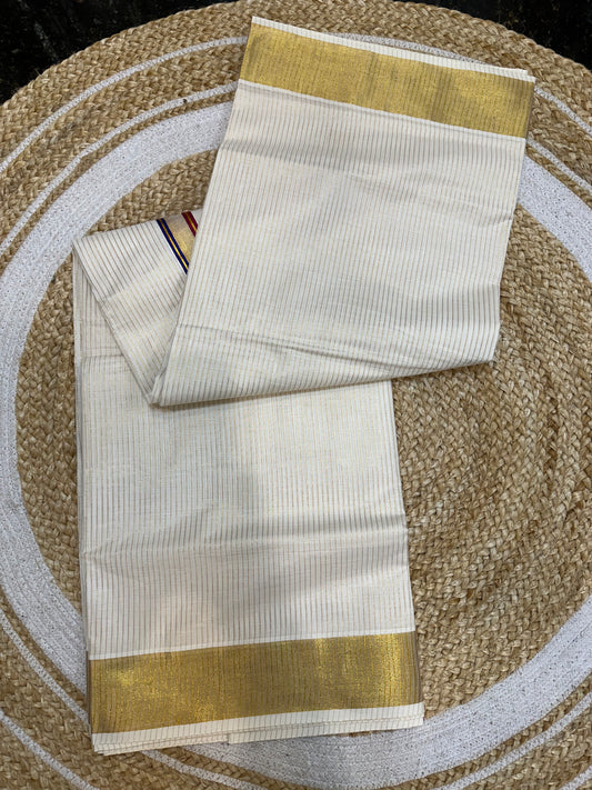 Kerala Vishu Sari Indian hand Printed Kasavu Onam Saree C21 Col 5