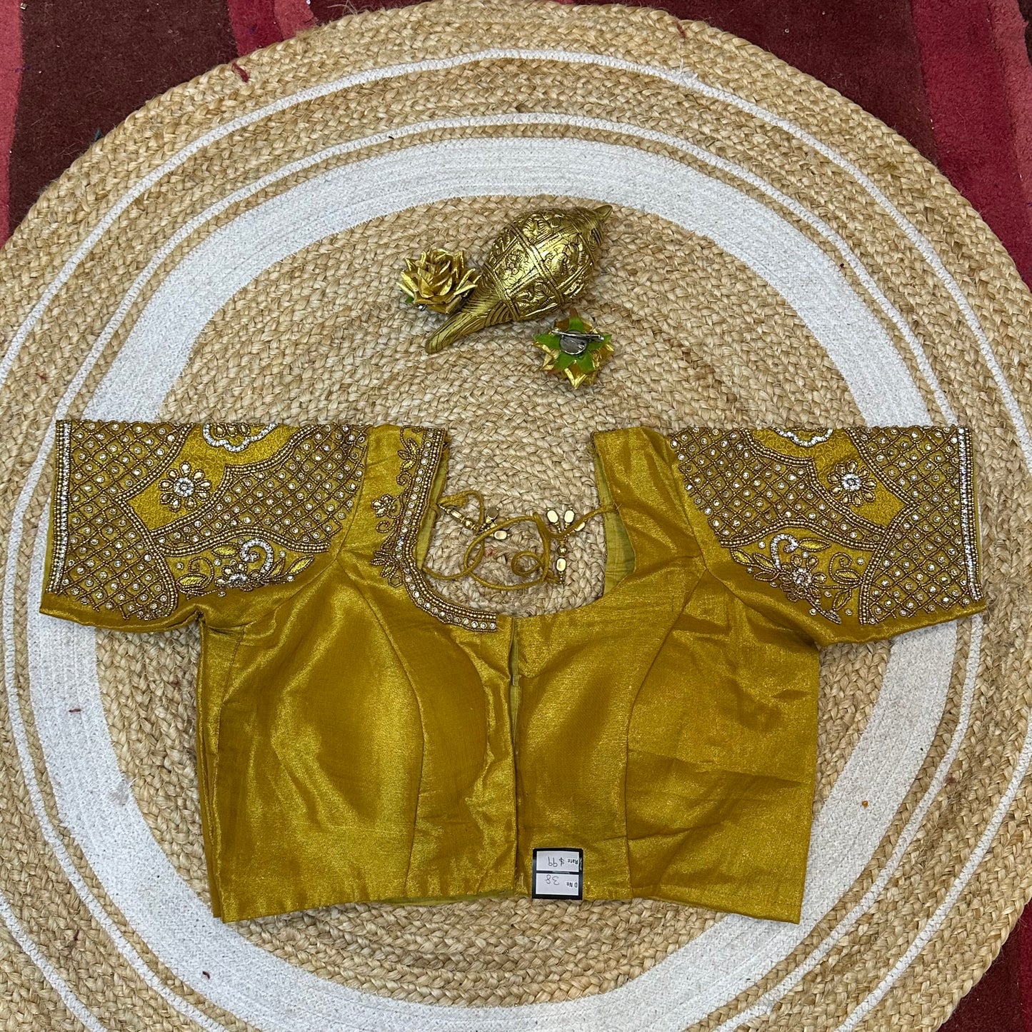 38” M Size 8 Aari Worked Sari Blouse Indian Saree Top Gold B285