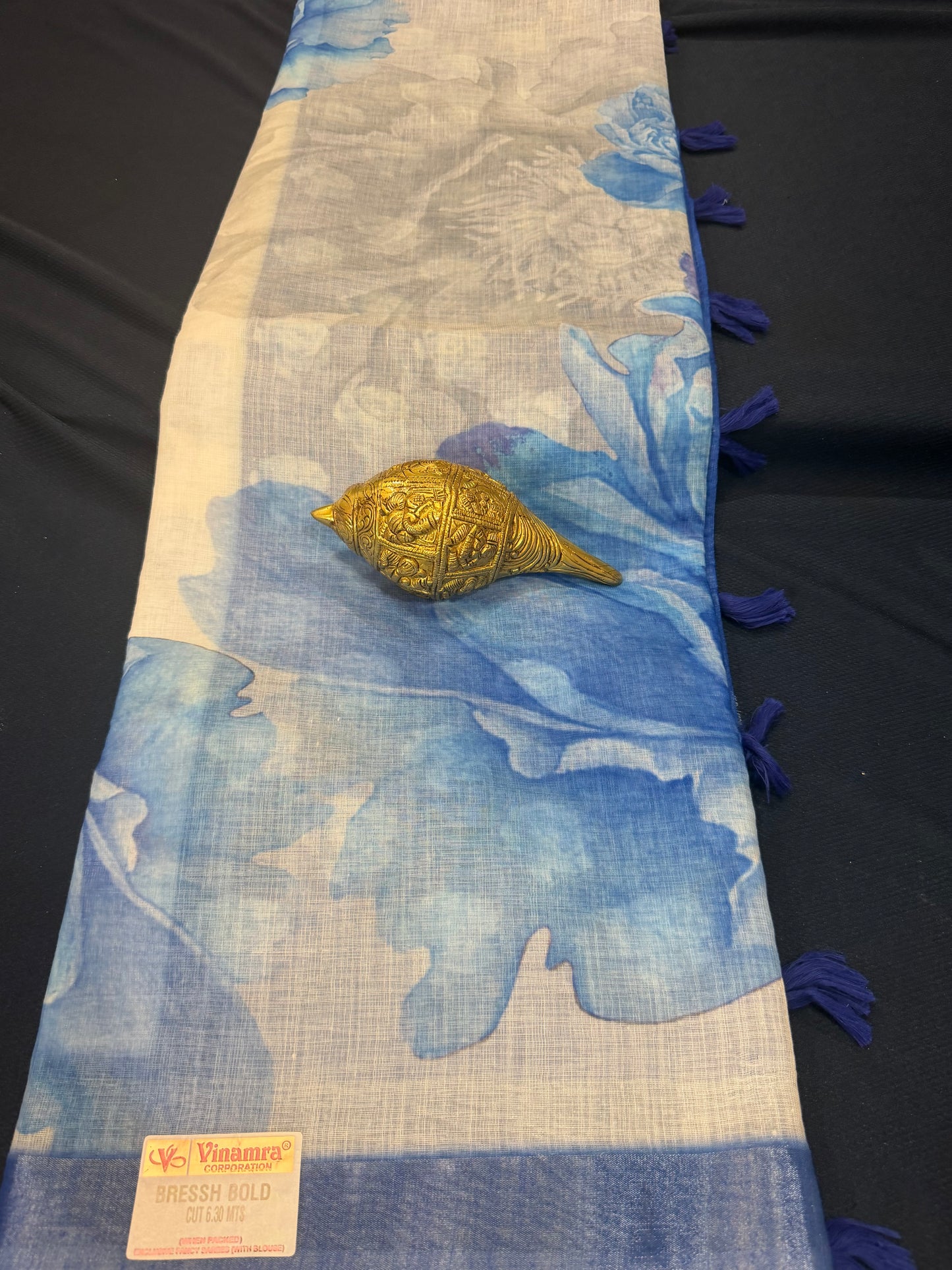 White & Green Digital Printed Linen Sari Indian casual Saree C5