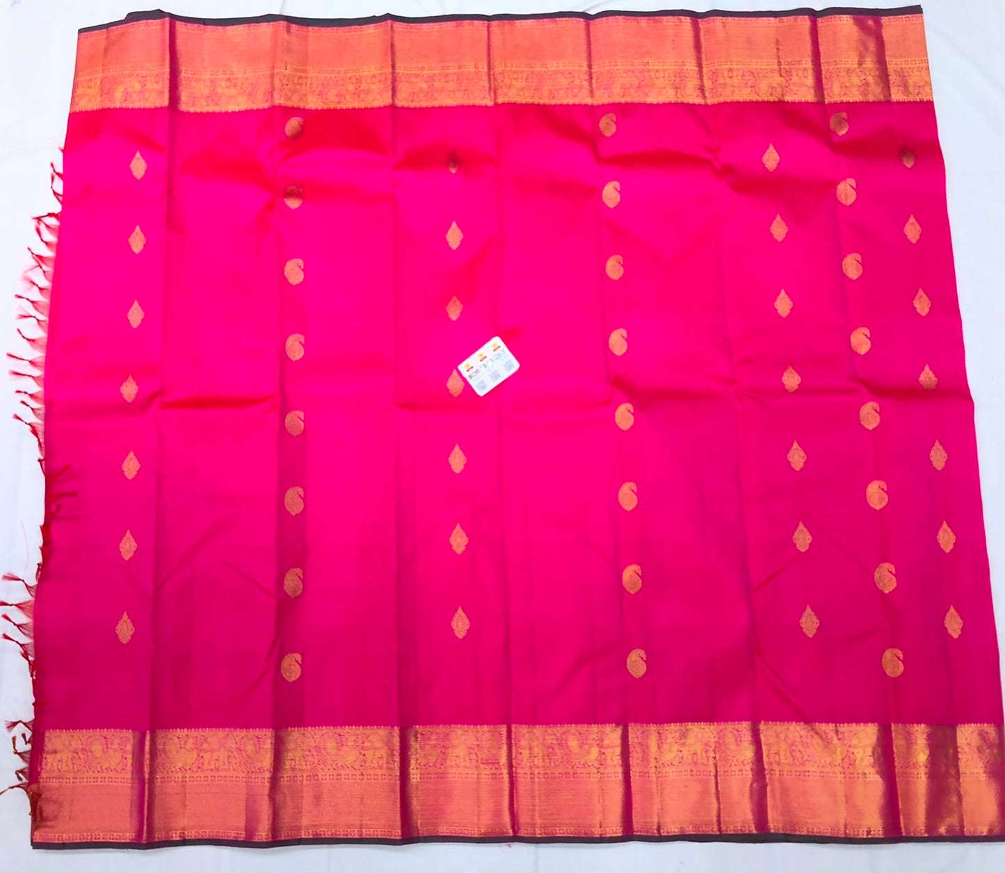 2g Gold Kanchipuram Pure Silk Saree Bridal Handloom Indian Kanjivaram Sari Pink SPK350