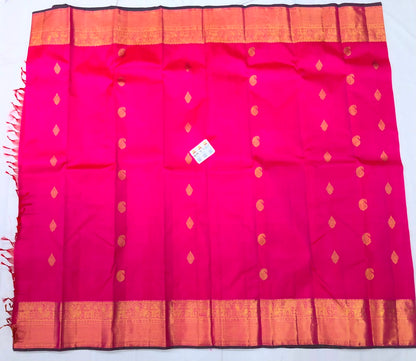 2g Gold Kanchipuram Pure Silk Saree Bridal Handloom Indian Kanjivaram Sari Pink SPK350