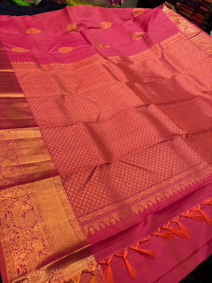 Kanchipuram Pure Silk handloom Saree Indian Kanjivaram Pink Sari SPK425
