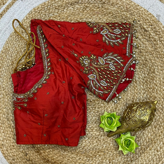 38” M Size 8 Aari Worked Sari Blouse Indian Saree Top Red B280