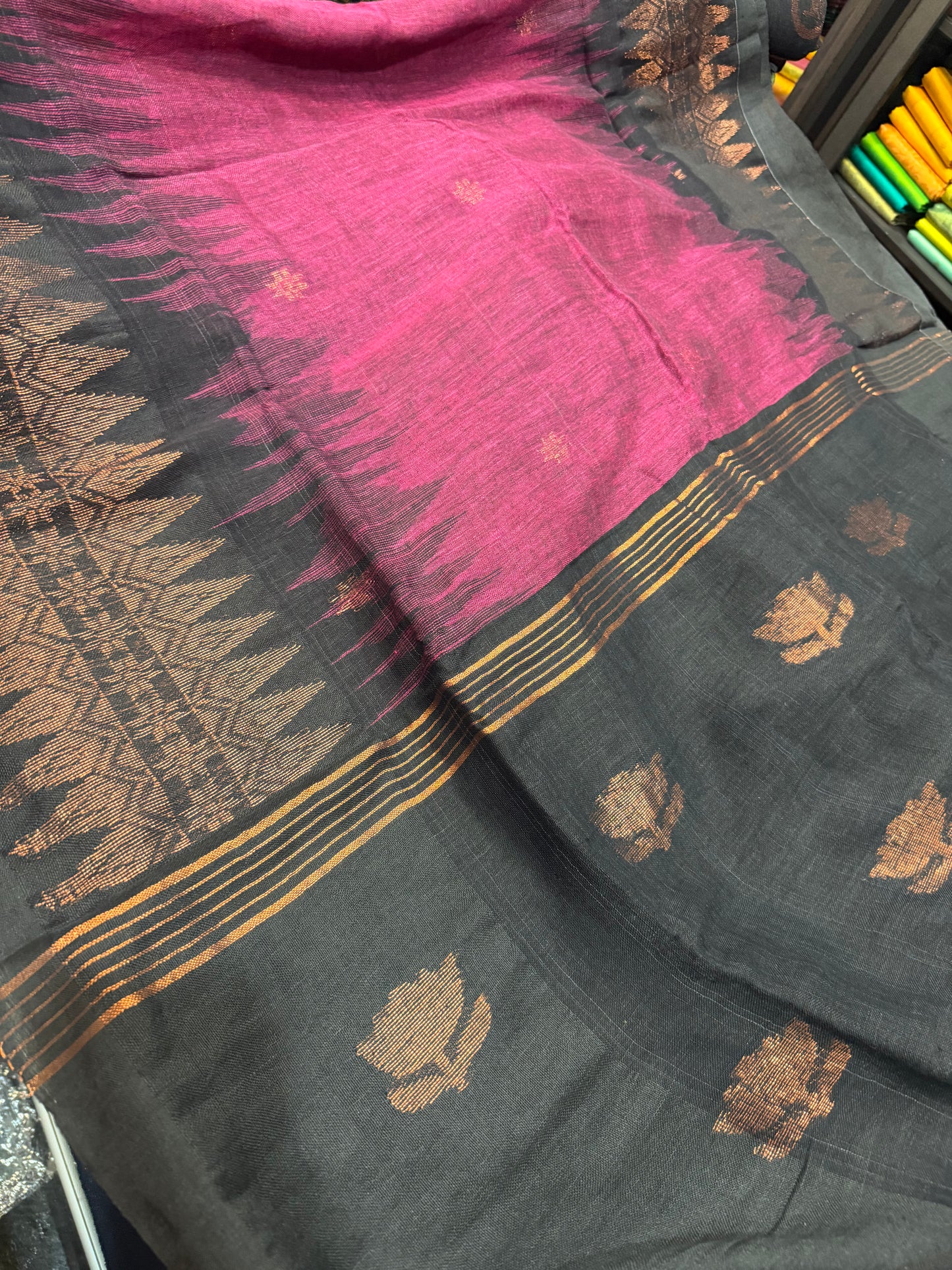 Soft Silk Cotton Linen Sari Indian Saree Copper Jari S122