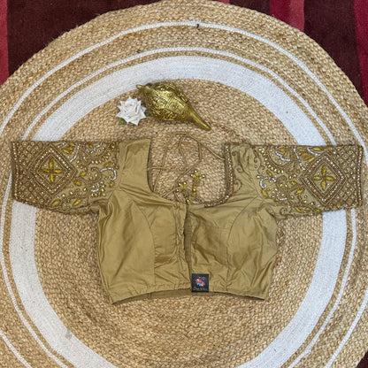 32” XS Size 6 Aari Worked Sari Blouse Indian Saree Top Light Gold B241