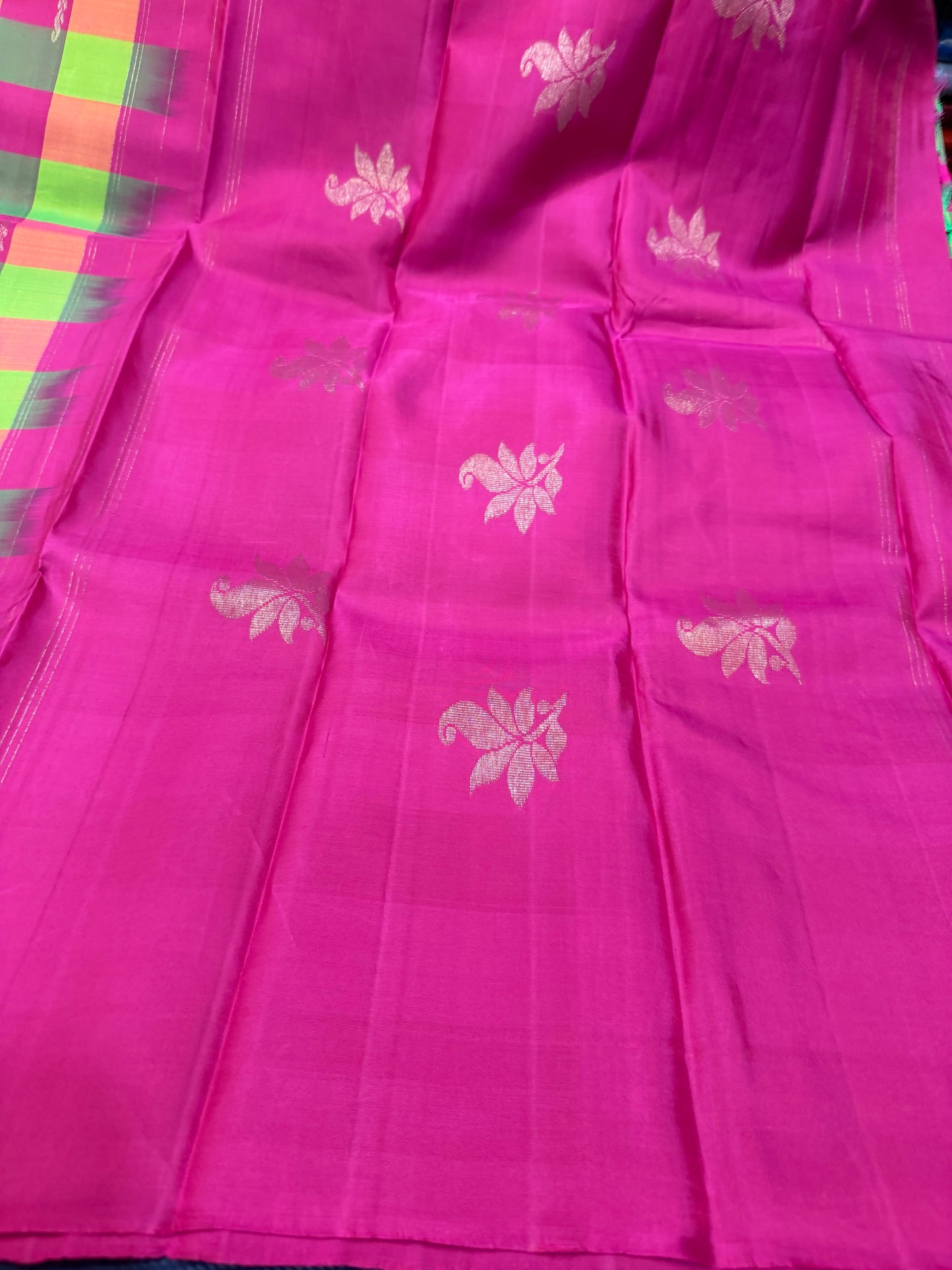 Checkered Kanchipuram Pure Silk Saree Multi Colour Kanjivaram Sari SPK424