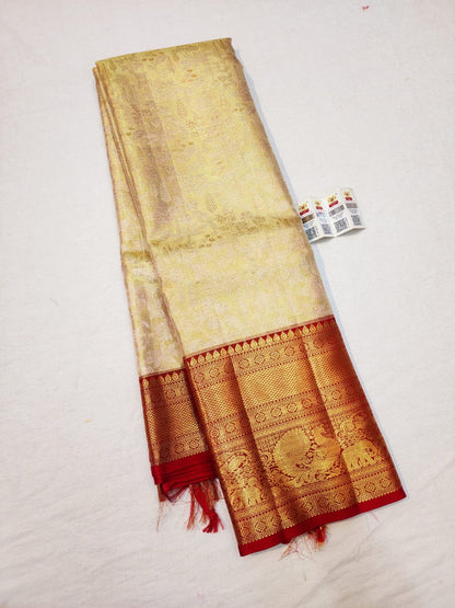 Kanchipuram Pure Silk Saree Bridal cream Kanjivaram Sari SPK247