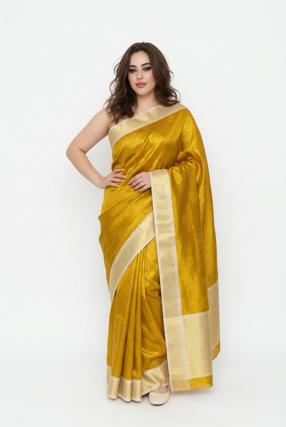 Gold Indian Fancy Party wear Saree Silk Bollywood Sari C33