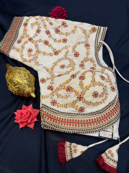 40” White Velvet Sari Blouse Indian Top Choli B1